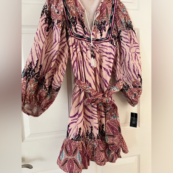 NWT INC Pink Boho Puffy Balloon Sleeve Embroidered Embellished Mini Dress,  XS - Picture 5 of 12